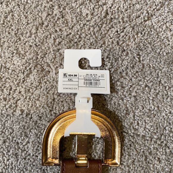 Women’s Brown Belt with Gold Buckle Wood Inlay Size XXL NWT - Picture 3 of 7